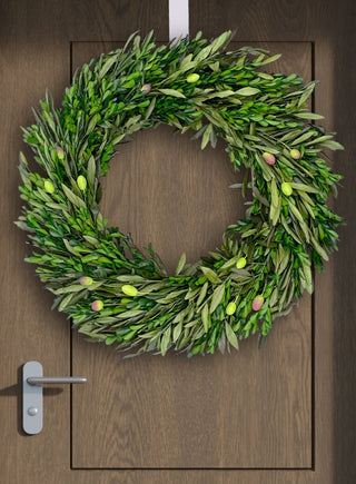 Preserved Decorative Real Boxwood Leaf and Olive Leaf Wreath 21" Green