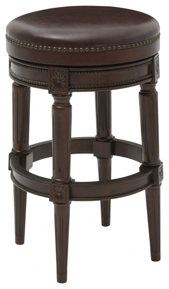 Distressed Walnut Finished Bar Height Round  Stool