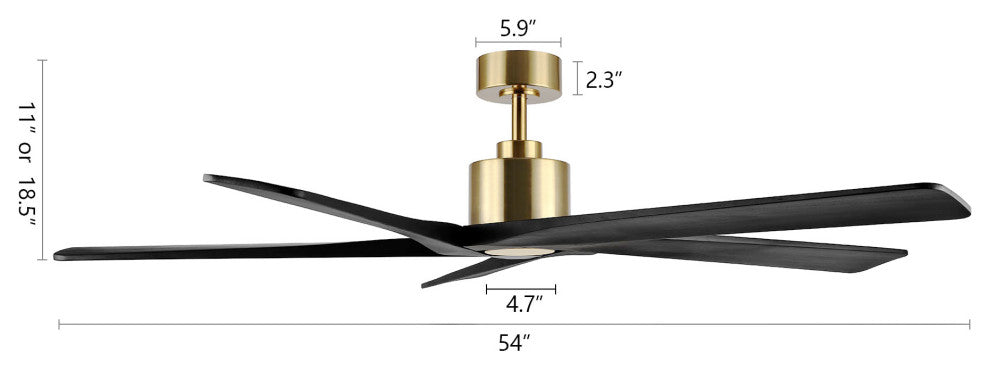 54" Reversible 5-Blade DC Motor Ceiling Fan With Remote Control, Gold/Black/