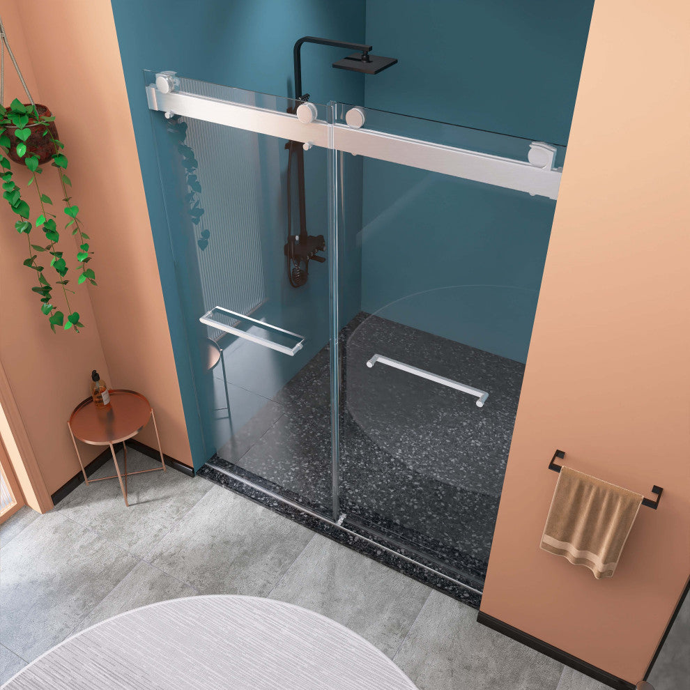 60"/72" W x 79" H Double Sliding Frameless Shower Door, Brushed Nickel;, 60" X 79";