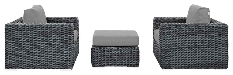 Canvas Gray Summon 3 Piece Outdoor Patio Sunbrella Sectional Set