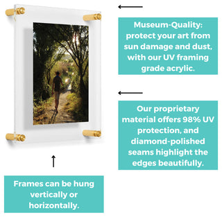 15"x15" Double Panel Acrylic Wall Frame For 12"x12" Art, Gold Hardware