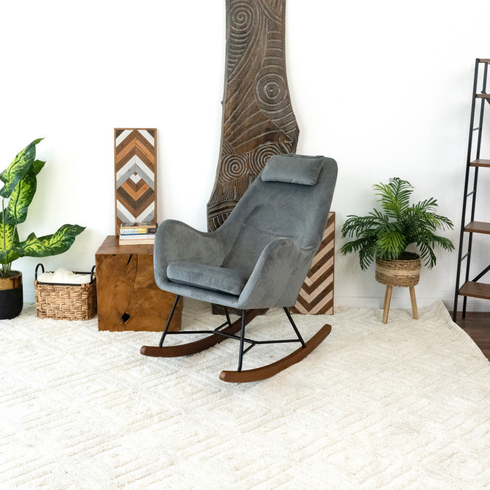Rumi Mid-Century Modern Indoor Nursery Rocking Chair, Dark Grey