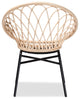 Modern Bohemian Natural Brown Rattan and Black Metal Chair, Intertwine Accents