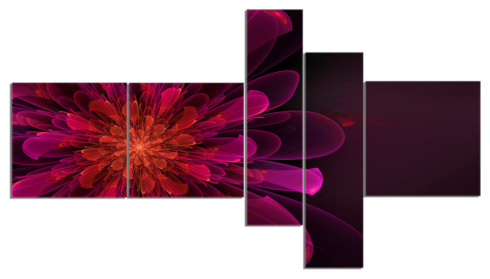 Large Pink Alien Fractal Flower, Floral Canvas Art Print, 60"x32", 5 panels