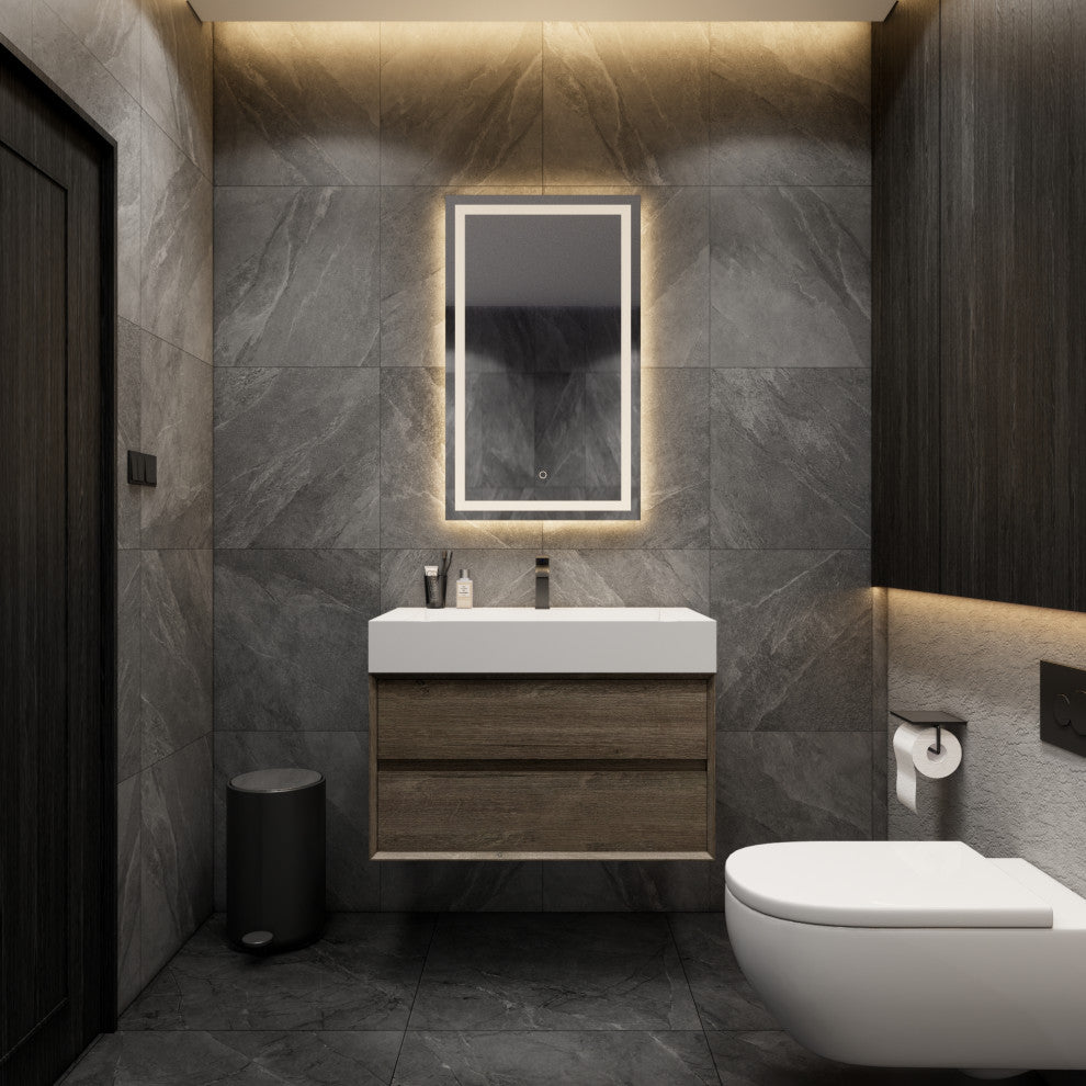 MAX 36" Floating Bath Vanity With Acrylic Sink, Gray Oak