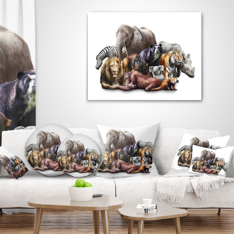 Animals On White Background Abstract Throw Pillow, 18"x18"