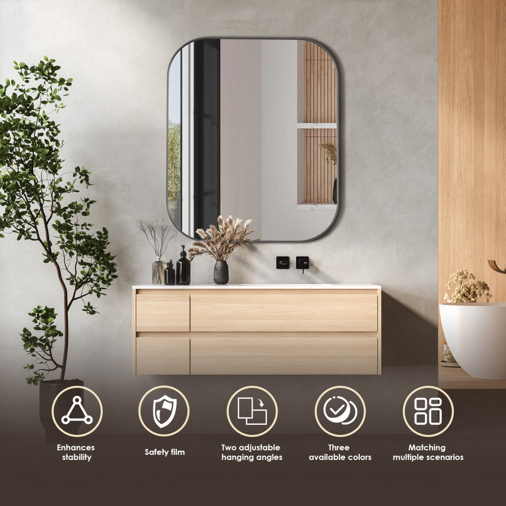 Trielle Rectangular Framed Bathroom Wall Mirror, Gunmetal, 36"