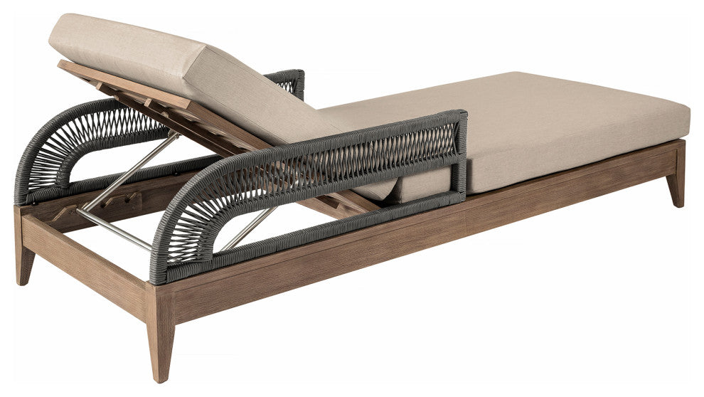 Orbit Outdoor Patio Chaise Lounge Chair, Wood Gray Rope &Taupe Olefin Cushions