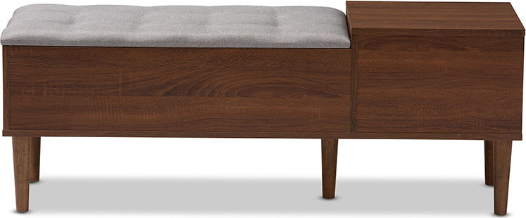 Oak and Dark Brown Entryway Storage Gray Cushioned Bench Shoe Rack Cabinet