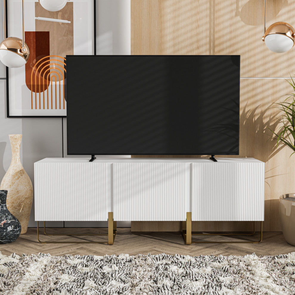 Danel Low Profile 60" W Tv Stand Fits up to 65" With 3-Cabinets, White