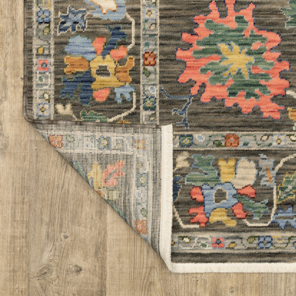 Leoness Vintage Traditional Gray/ Multi Area Rug, 9'10" x 12'10"