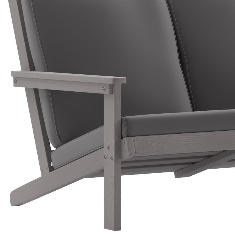Charlestown All-Weather Poly Resin Wood Adirondack Loveseat with Cushions, Gray