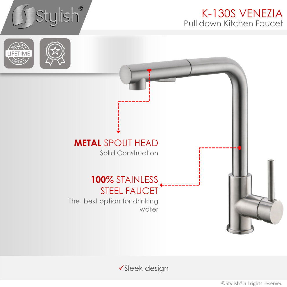 STYLISH Pull Down Stainless Steel Kitchen Faucet K-130S