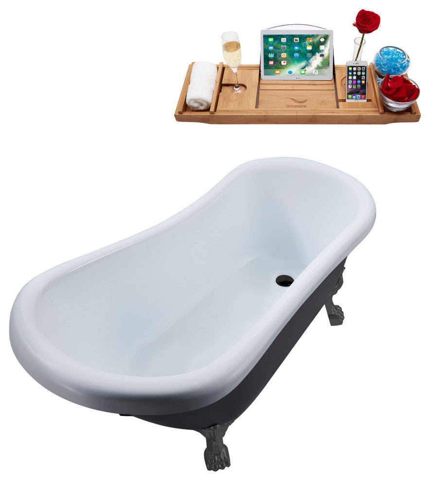 61" Streamline N484BGM-IN-BL Clawfoot Tub and Tray With Internal Drain