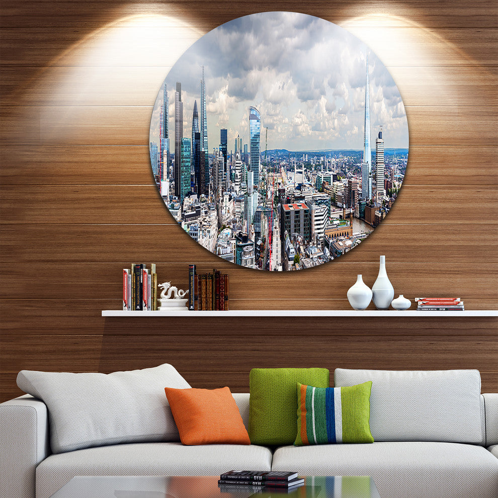 City Of London Cityscape, Photo Round Metal Wall Art, 11"