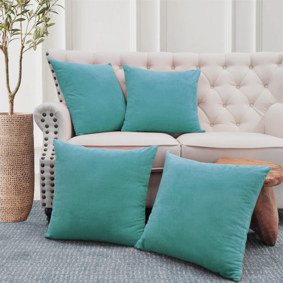 Supersoft Throw Pillow Cover 4 Piece Set, Aqua