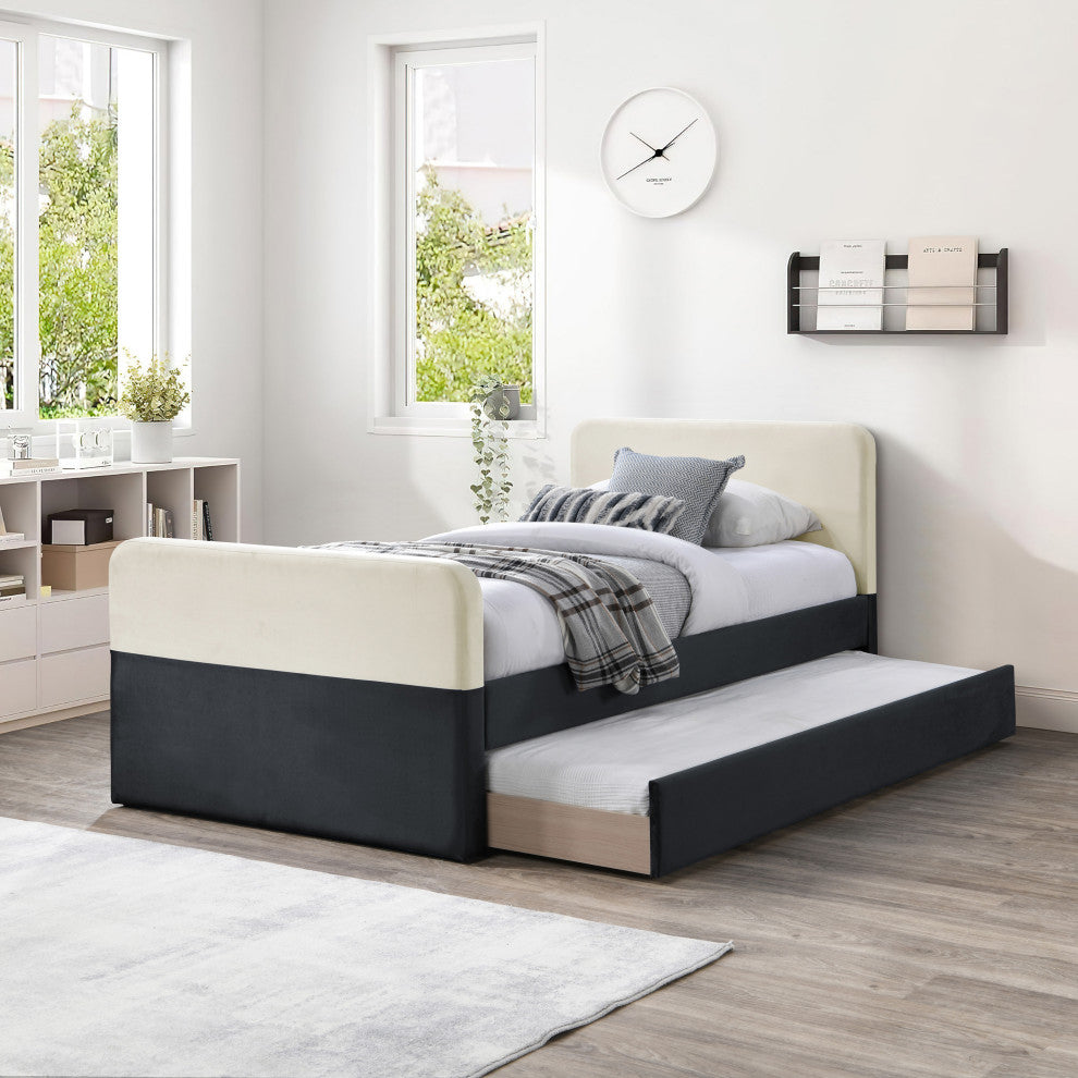 Ivy Upholstered Trundle/Storage Bed, Black, Twin, Velvet
