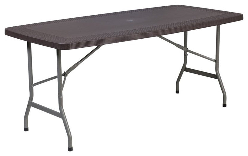 32.5''W x 67.5''L Brown Rattan Plastic Folding Table