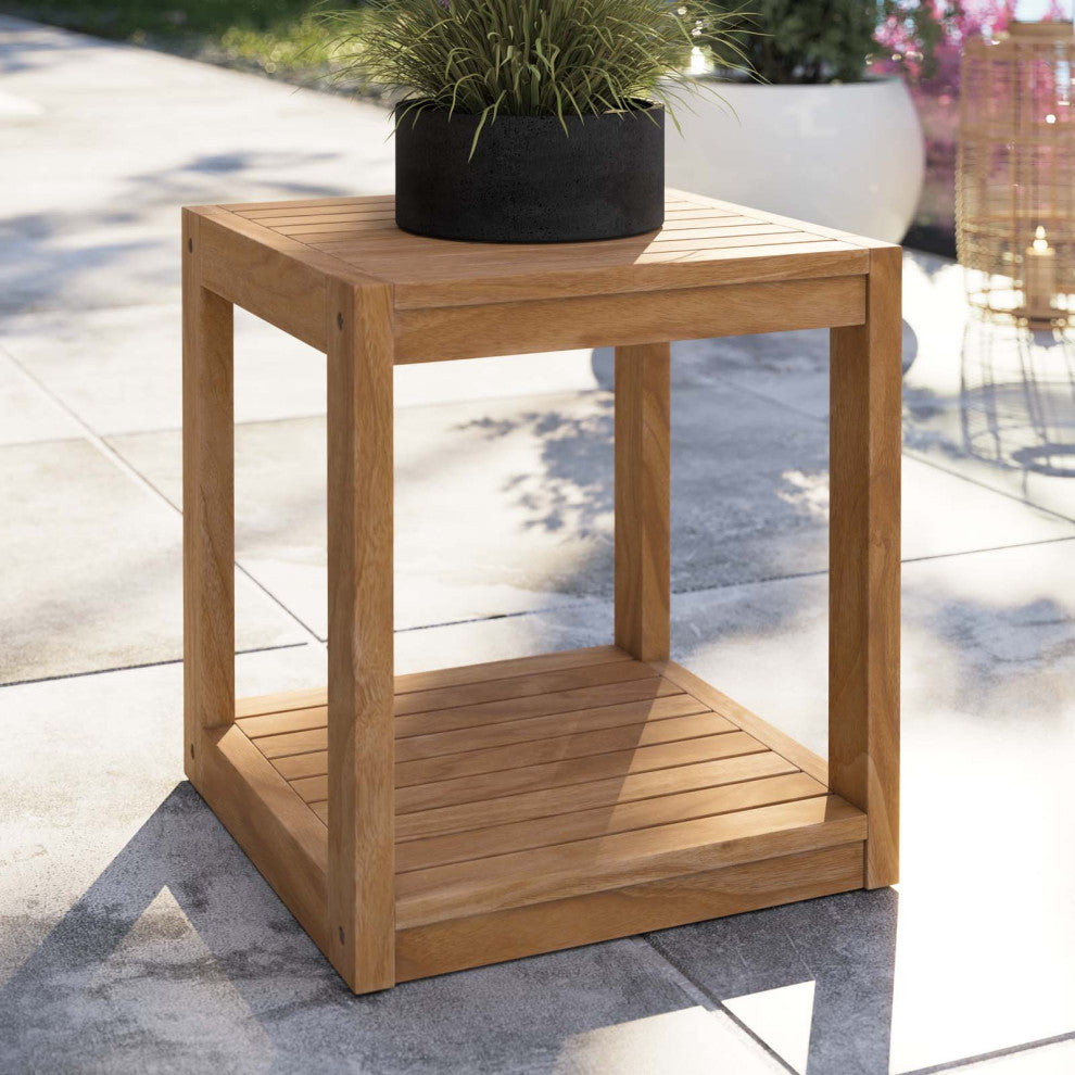 Carlsbad Teak Wood Outdoor Patio Side Table, Natural