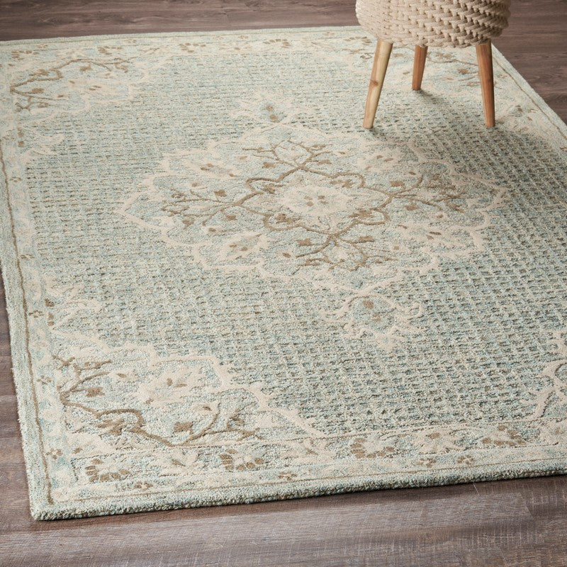 5" x 8" Blue and Beige Flor Medallion Area Rug