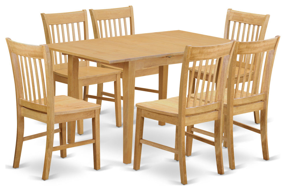 Nofk7-Oak-W 7-Piece Dinette Set - Kitchen Dinette Table And 6 Kitchen Chairs