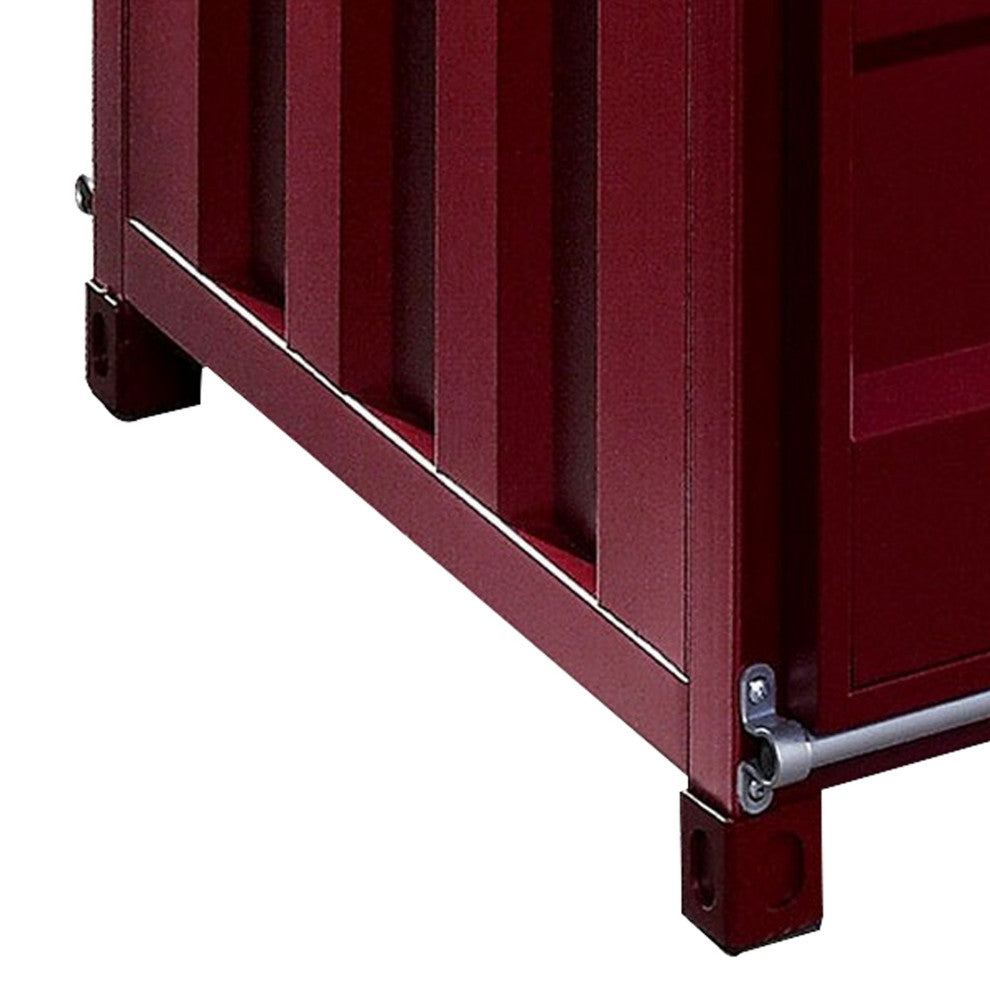 Benzara BM233957 Container Style Coffee Table With Sliding Doors, Red