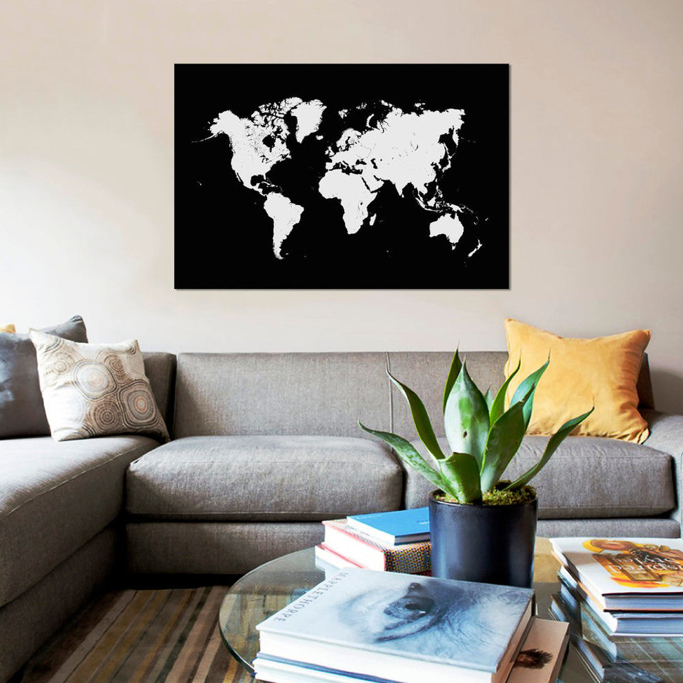 "World Urban Map (Black)" by Urbanmap, Canvas Print, 40x26"