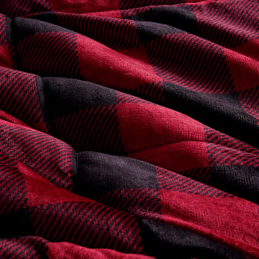 Woolrich Alton Plush to Sherpa Winter Comforter Set, Red Buffalo Check, King
