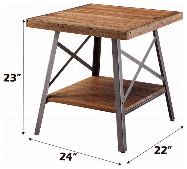 Ikram 2Pc Pk End Table, Weathered Oak and Sandy Black