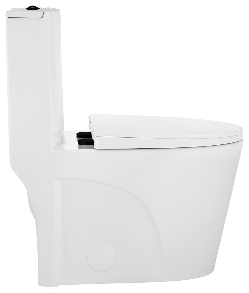 St. Tropez Elongated Toilet, Dual Vortex Flush, Glossy White With Black Hardware