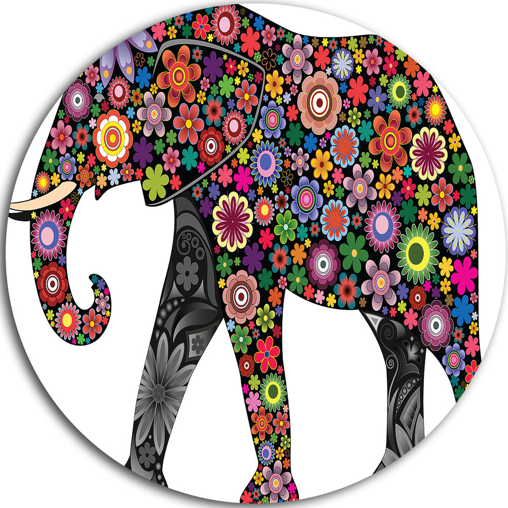 Cheerful Elephant, Animal Digital Art Round Wall Art, 23"