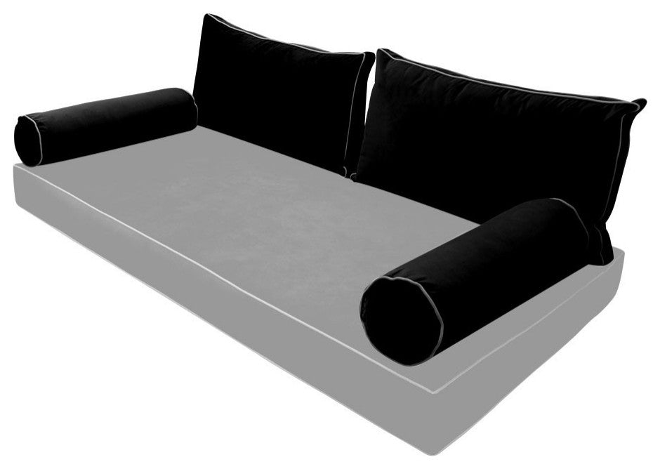 STYLE V2 Full Velvet ContrastPipe Indoor Daybed Bolster Pillow |COVER ONLY|AD374