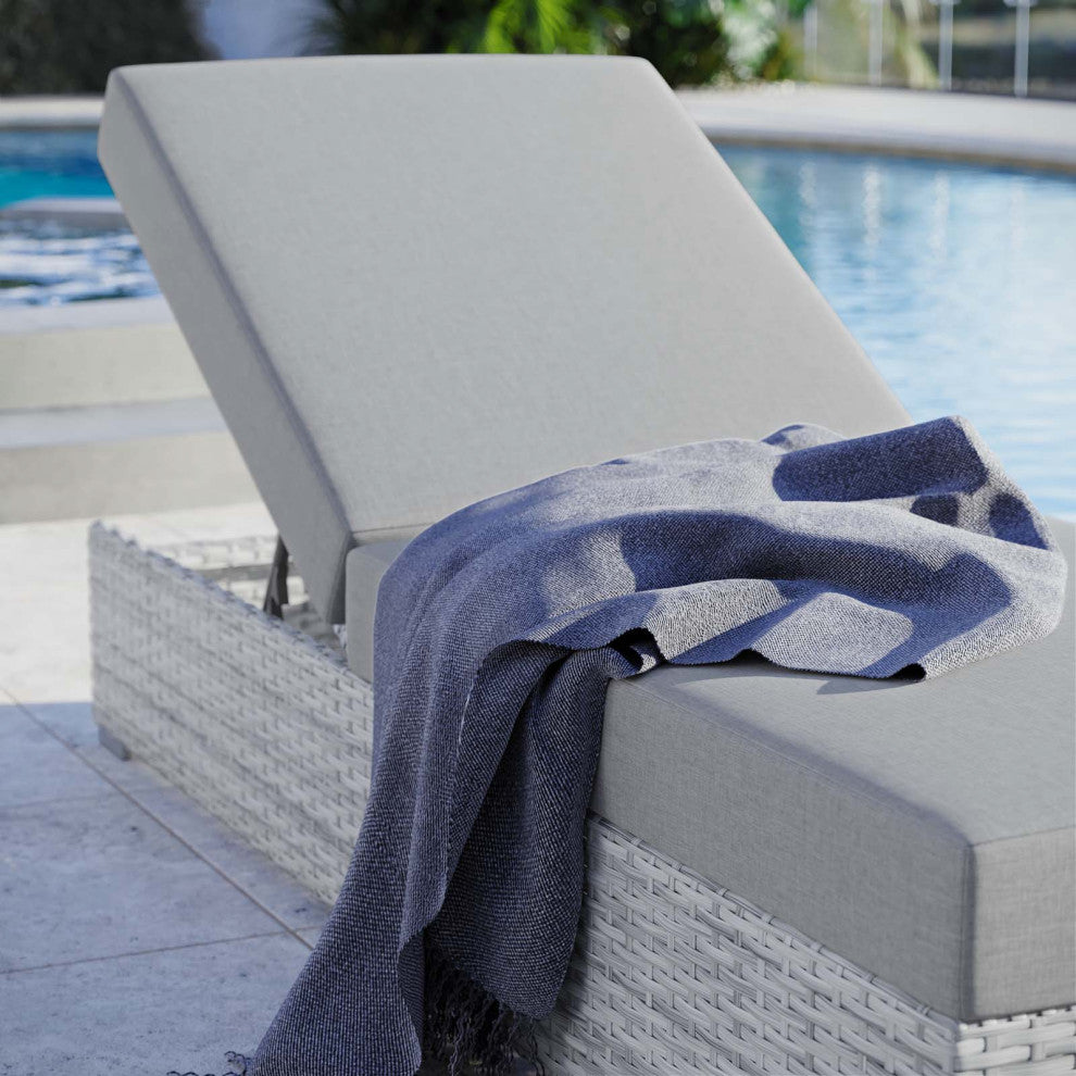 Lounge Chair Chaise, Rattan, Wicker, Gray, Modern, Outdoor Patio Bistro