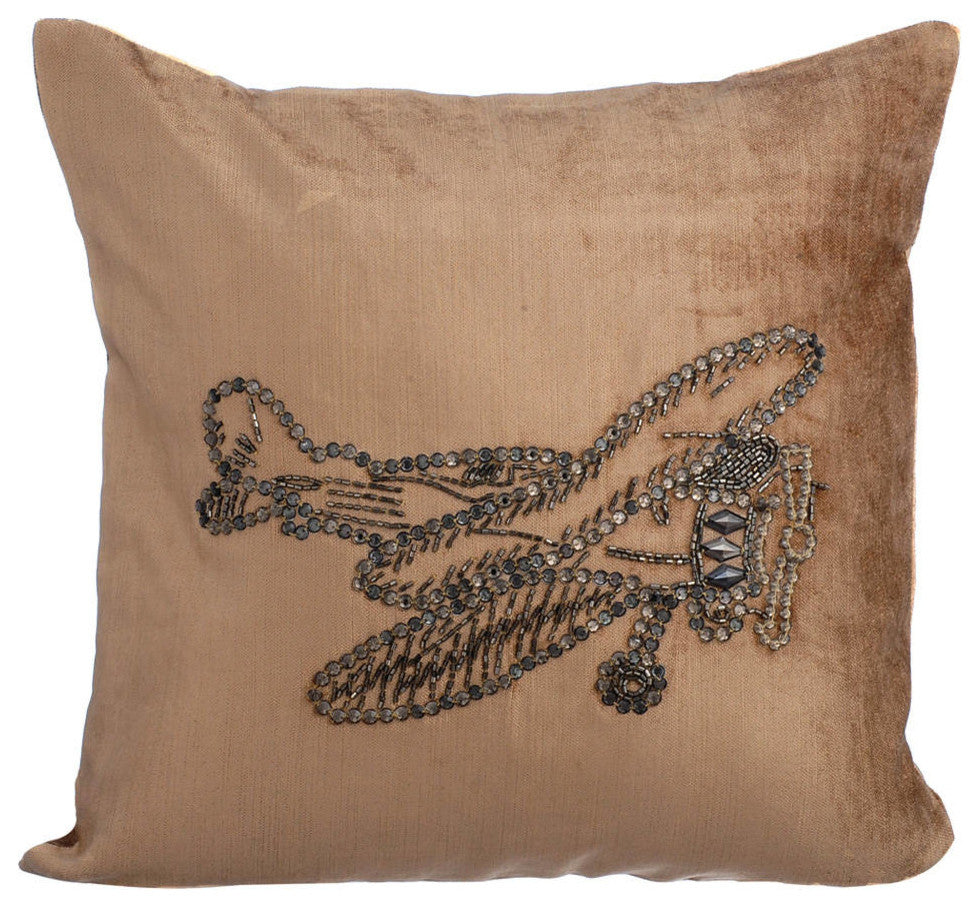 Beige Decorative Throw Pillow Covers 20"x20" Velvet Cushion Cover - Bon Voyage