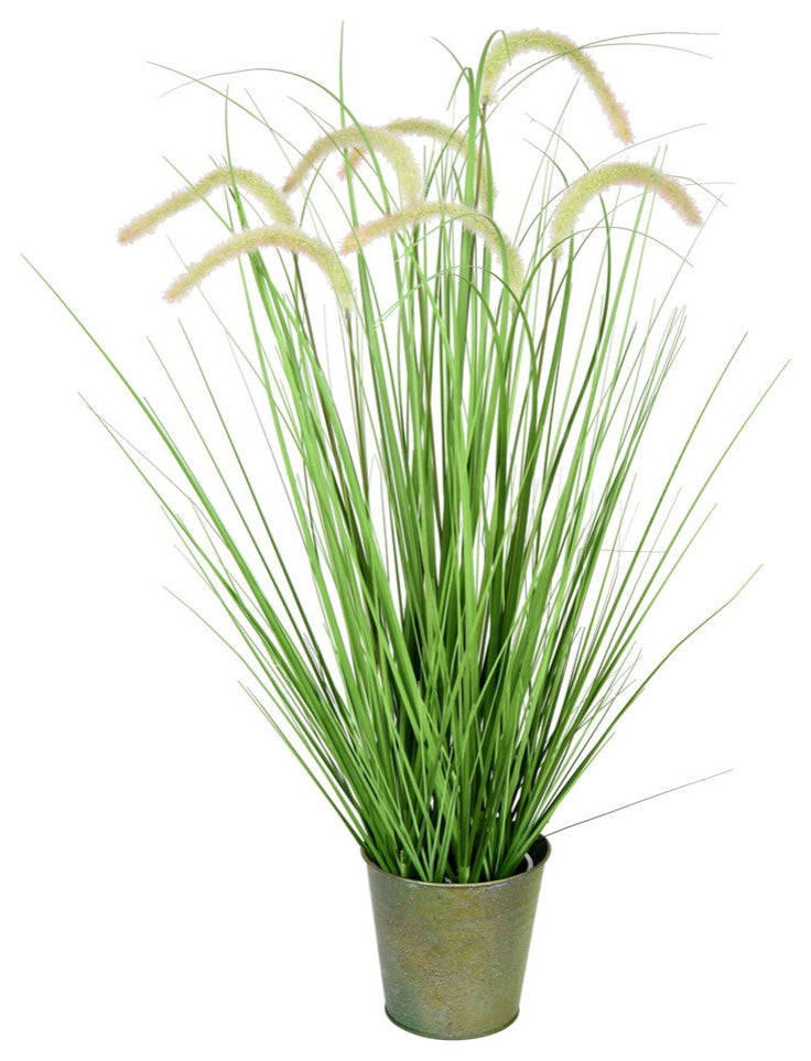36" Green Cattail Grass In Iron Pot