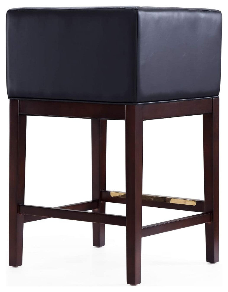 Mid Century Counter Stool, Square Seat With Faux Leather Upholstery, Black