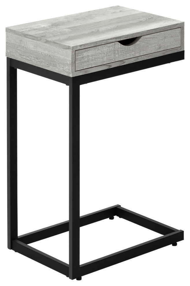 Accent Table, C-Shaped, Storage Drawer, Metal, Laminate, Grey, Black