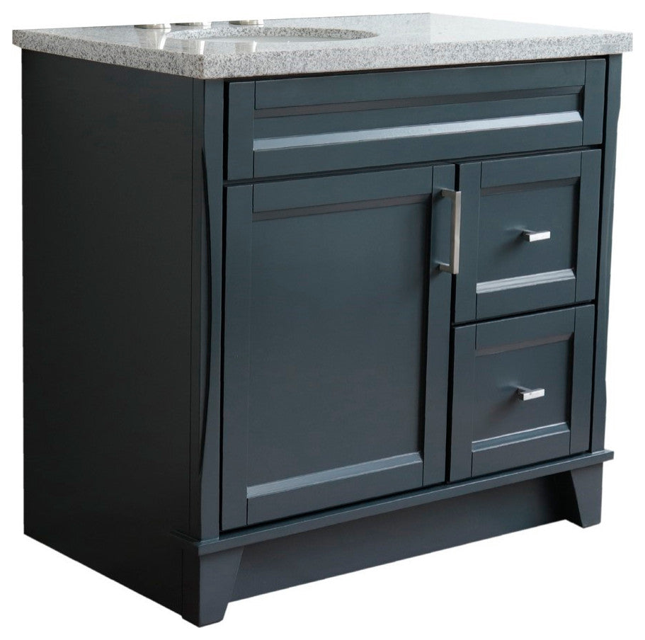 37" Single Sink Vanity, Dark Gray Finish With Gray Granite