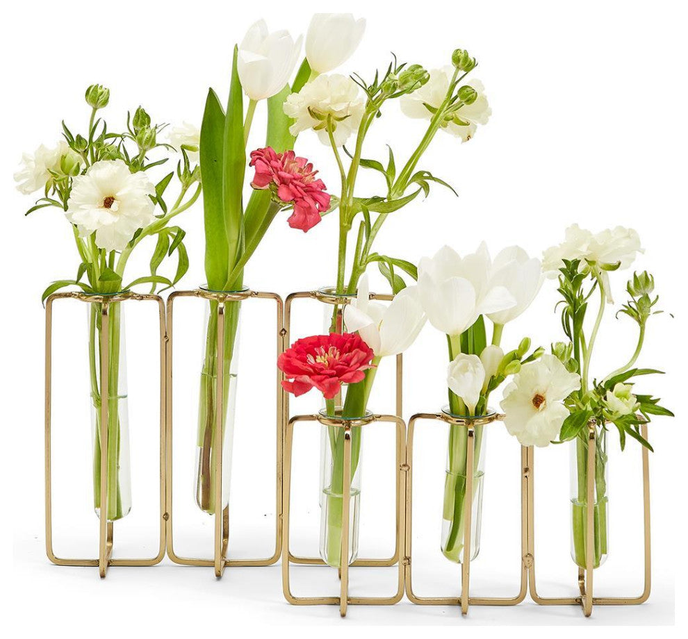 Two's Company Lavoisier Golden Flower Vases, Set of 2