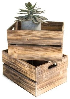 S OF 2 WOODEN SLATTED BOXES