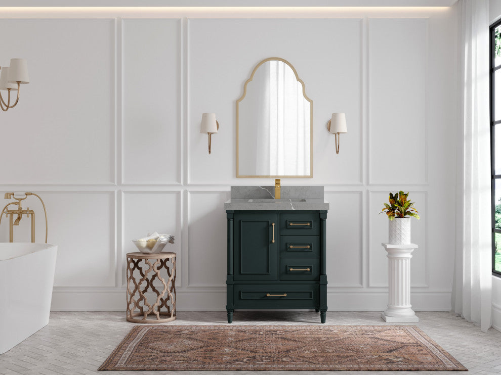 Aberdeen 30 Single Sink Bath Vanity in Dark Forest Green 2" Piatra Gray