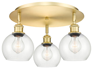 Athens-3 Light 18" Flush Mount-Satin Gold, Clear Glass Shade