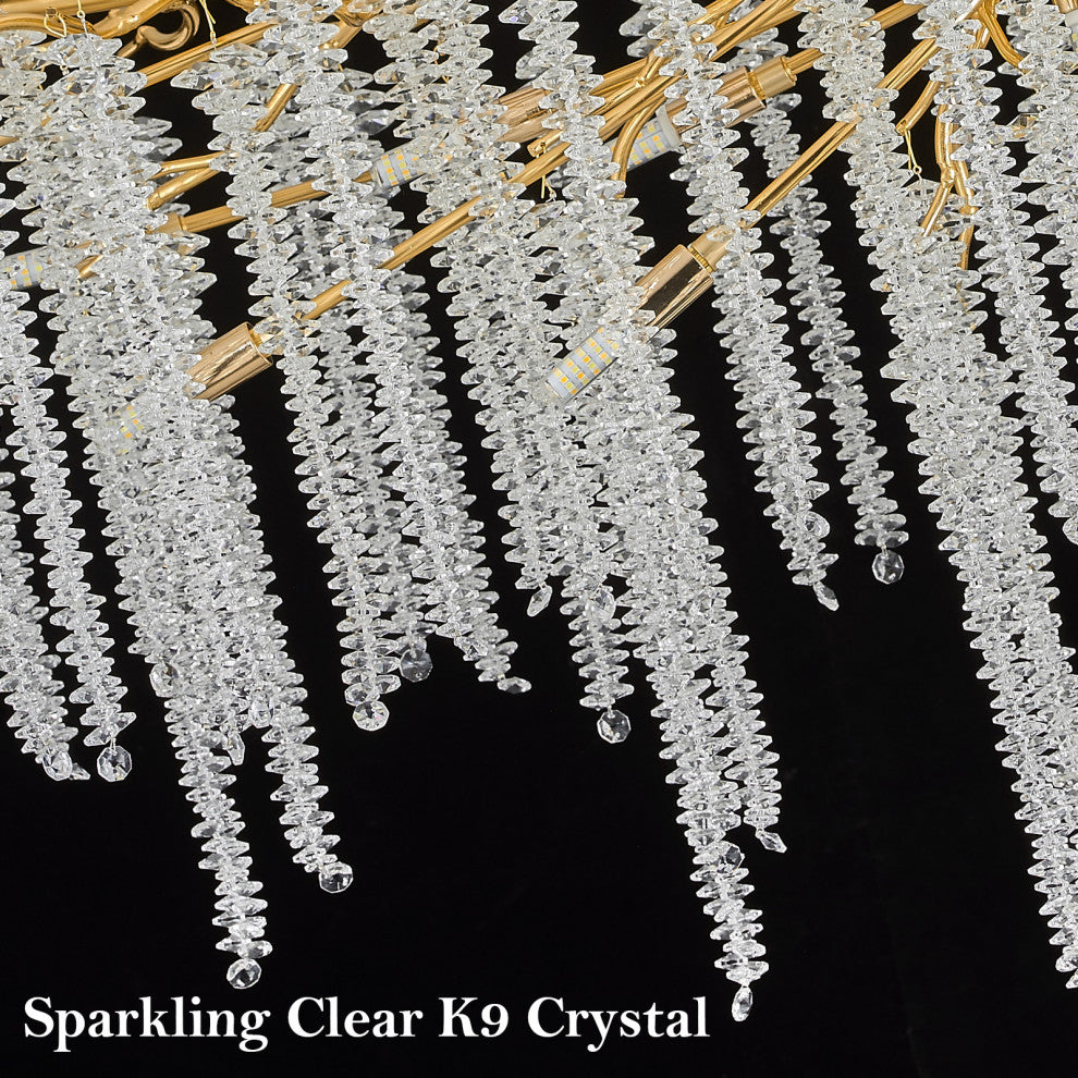 Akari Tree Branch Art Glass Gold Tassels Chandelier Light, D24"