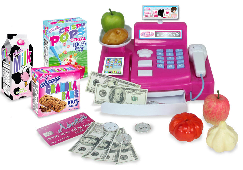 18" Doll Cash Register & Food Play Set, Pink