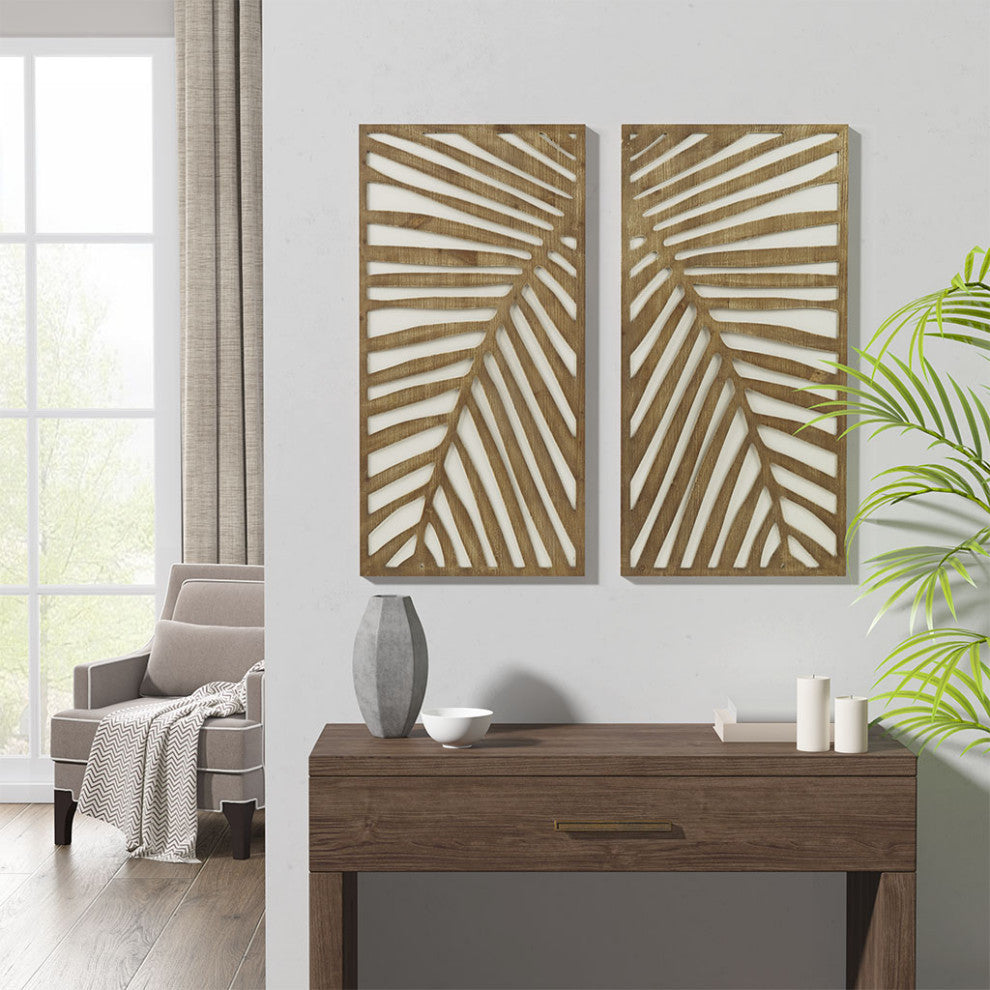 Madison Park Carved Palm Leaves Tropical 2-Piece Wood Wall Art Set