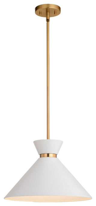 Racine One Light Pendant in Matte White and Natural Brass