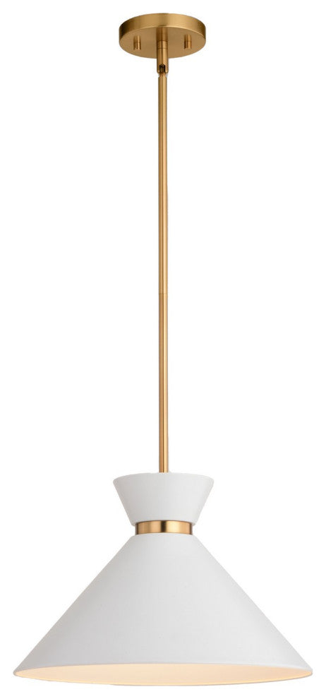 Racine One Light Pendant in Matte White and Natural Brass