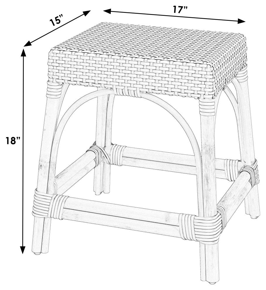Robias Rattan Rectangular 18" Dining Stool, Glossy White Solid