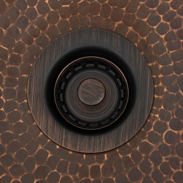 12" Round Hammered Copper Bar Sink, 2" Drain Opening, Drain & Accessories